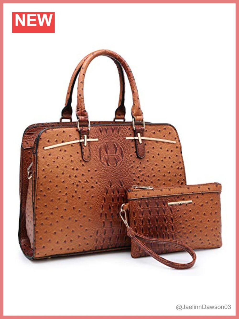 Women Vegan Leather Satchel Tote Handbag Set 2pcs with 3 Compartments